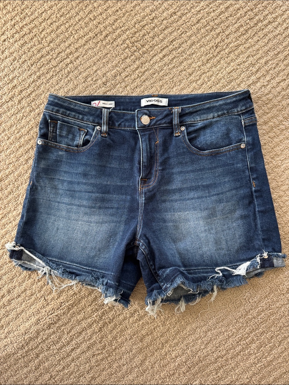 Vigoss Dark Blue Frayed Hem Denim  Marley Shorts